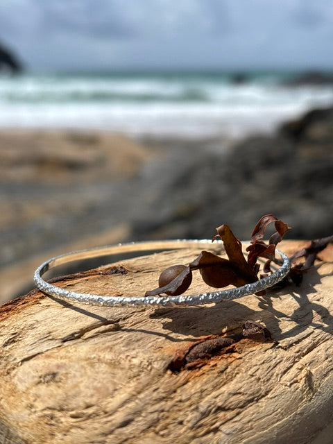 Silver Rock Textured Bangle