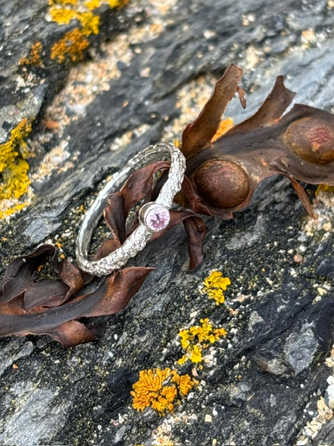 Delicate Hayle Sand Ring with and Light Pink Zirconia