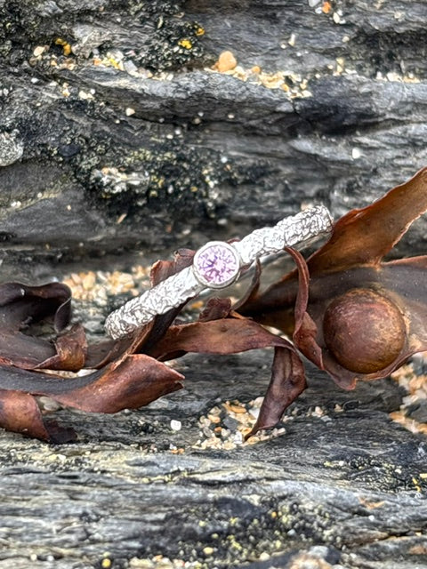 Delicate Hayle Sand Ring with and Light Pink Zirconia