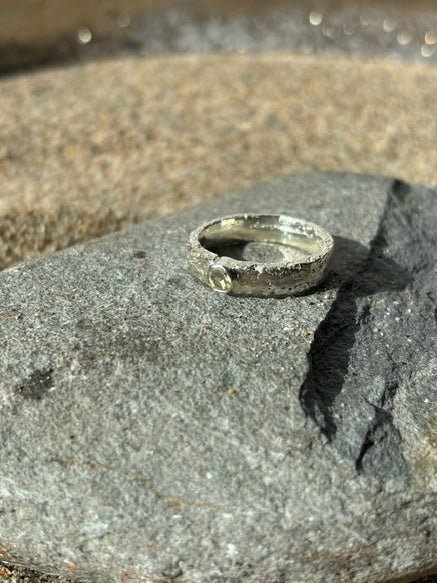 Porthleven Sand Sand Cast Ring With Lemon Quartz