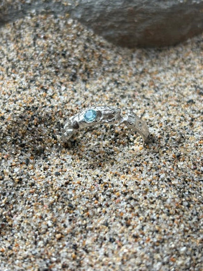 Porthleven Beach Ring with Teal Zirconia stone