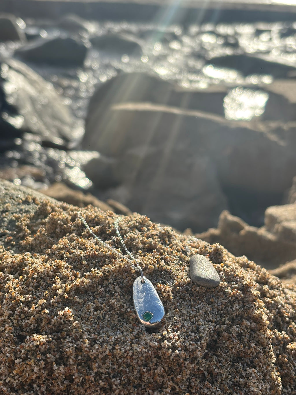 Silver Cast Pebble Pendant