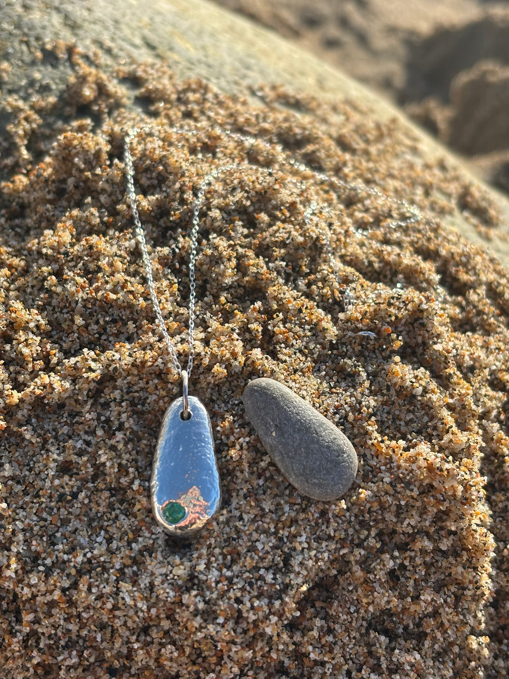 Silver Cast Pebble Pendant