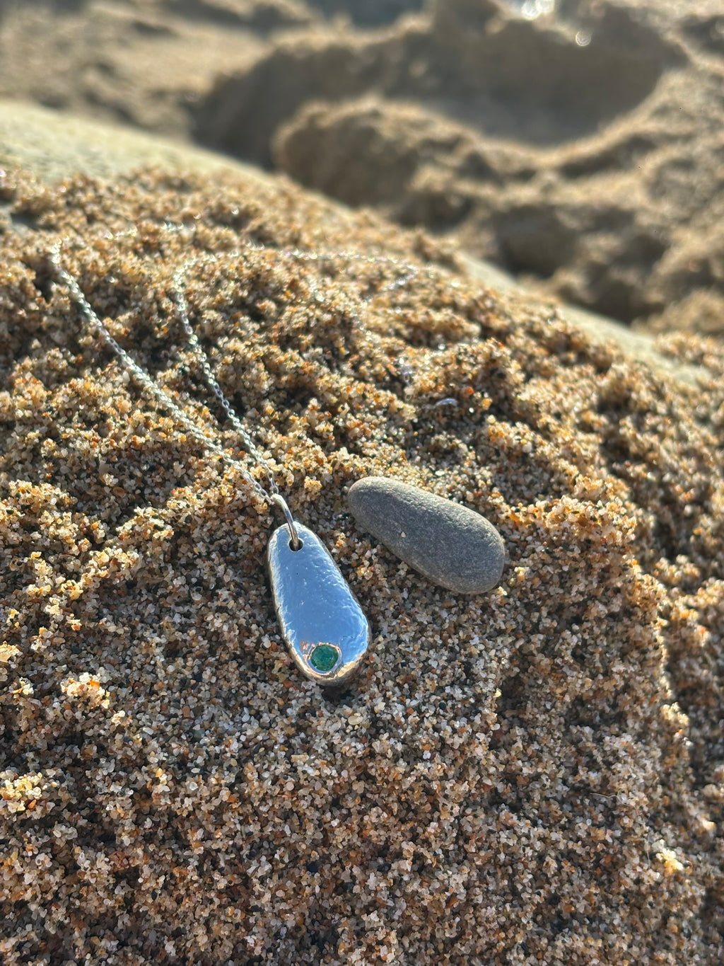 Silver Cast Pebble Pendant