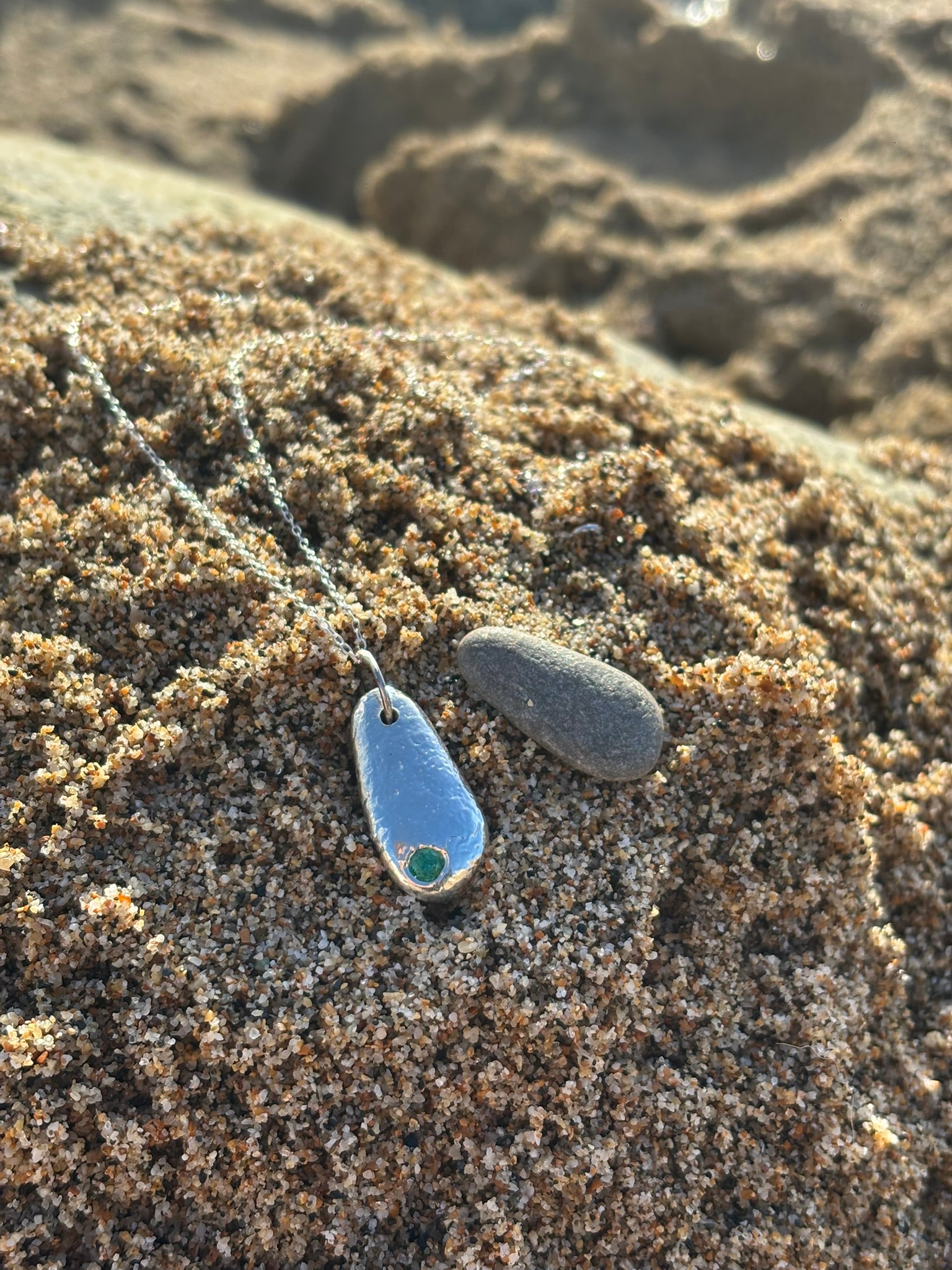 Silver Cast Pebble Pendant