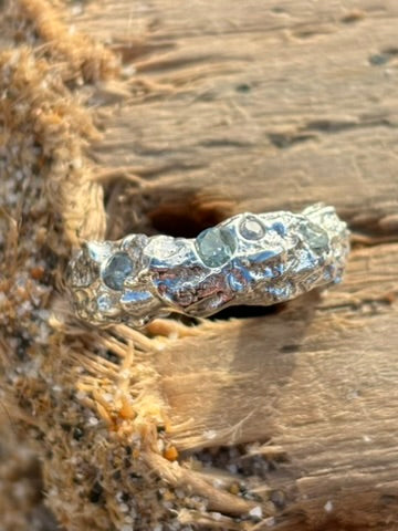 Silver Diamond in the Ocean Ring Pale Blue and Light Green